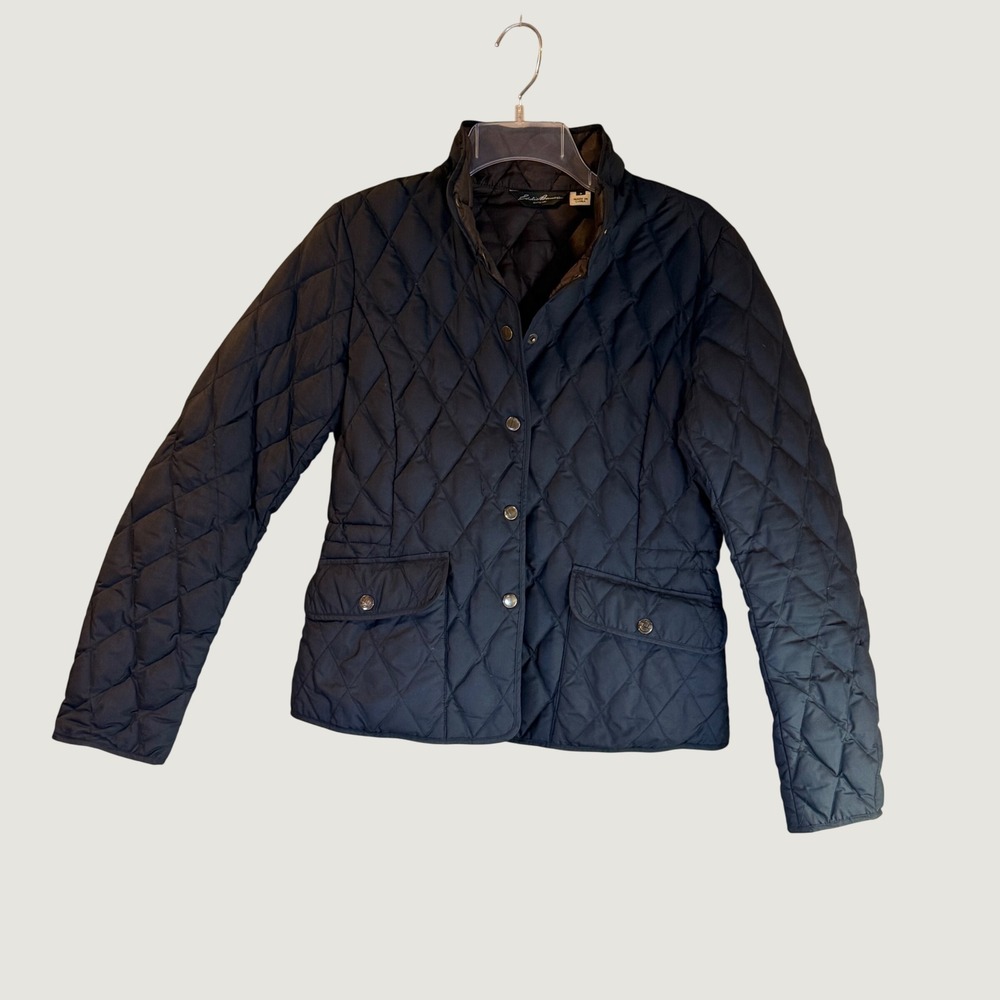 Eddie Bauer Quilted Goose Down Jacket Womens S Black 550 Fill Puffer Gorpcore